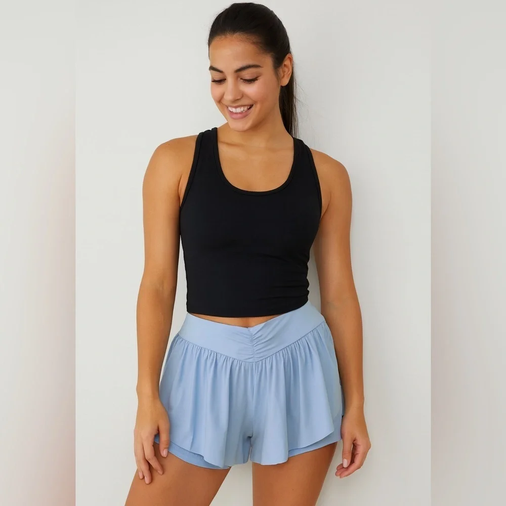 Arizona Women’s Active Shorts Mid Rise Pull-On Western Sky Blue Lightweight Sz L - Picture 1 of 4